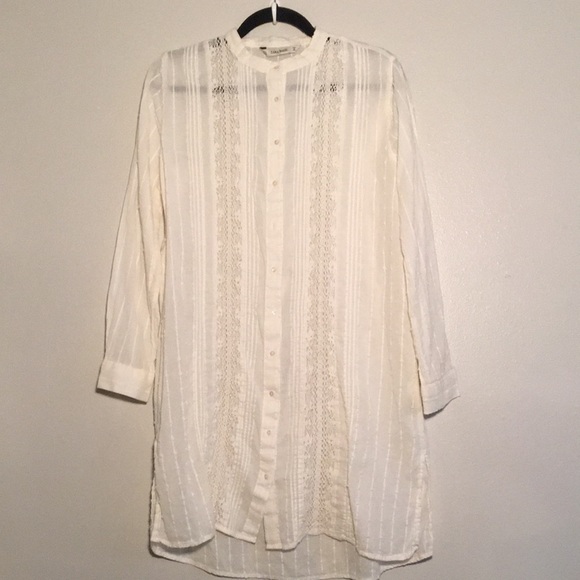 Zara Ecru Mesh Button Down Tunic - Picture 1 of 4